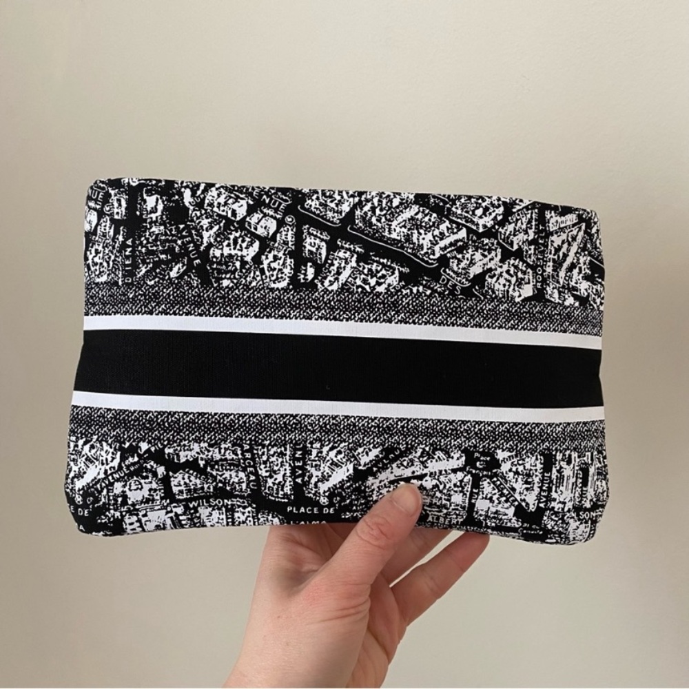 Brand New Christian Dior Black White Paris Map Print Cosmetic Bag Makeup Pouch - Picture 6 of 12